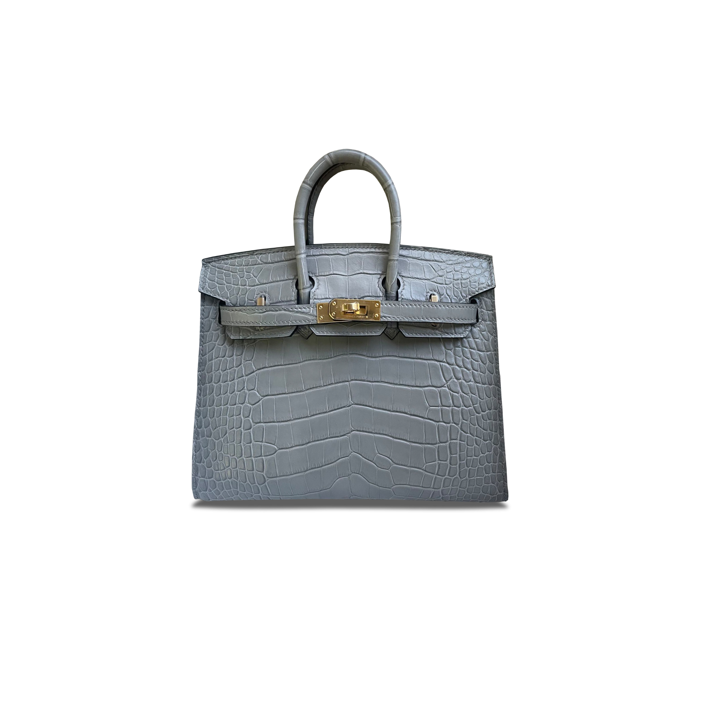 H**mes master birkin 20 crocodile leather cement grey gold buckle h041350ckl5 (20*15.5*11cm)